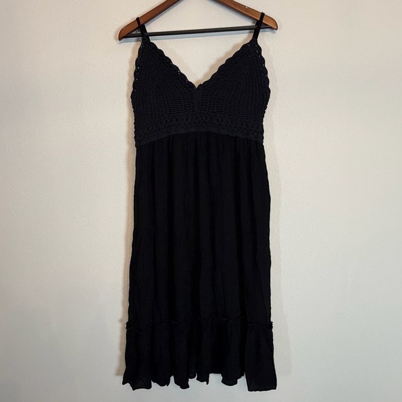 Blush Dresses & Skirts - Blush Dress Women 2X Black Crochet Bodice Smocked Boho Midi Sundress Lined